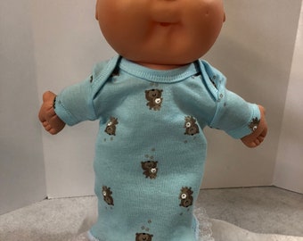 Cabbage Patch NEWBORN 12 inch Doll Clothes, Pretty Blue with "MOMMY & Baby BEARs" Nightgown, 12 inch Newborn Doll Clothes Nightgown