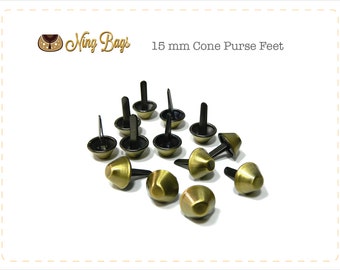 Set of 20 // (15 mm) Cone Purse Feet, Bag Feet in Brushed Antique Brass Finish