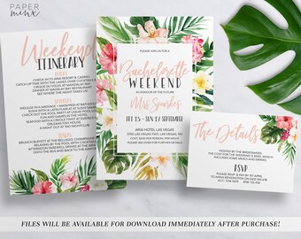 Printable Tropical Bachelorette Weekend Invitation | Bachelorette Itinerary Template | Editable | Hens Weekend | Hens Party | Tropical Palm