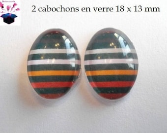 2 cabochons glass 18mm x 13mm theme stripe
