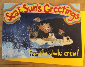 Dog Surfing Holiday Card
