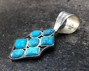 90's Sterling Silver Turquoise Pendant/ 925/ Sterling Silver Pendant/ Silver Pendant/ Turquoise Pendant/ Gemstone Pendant/ Blue Pendant