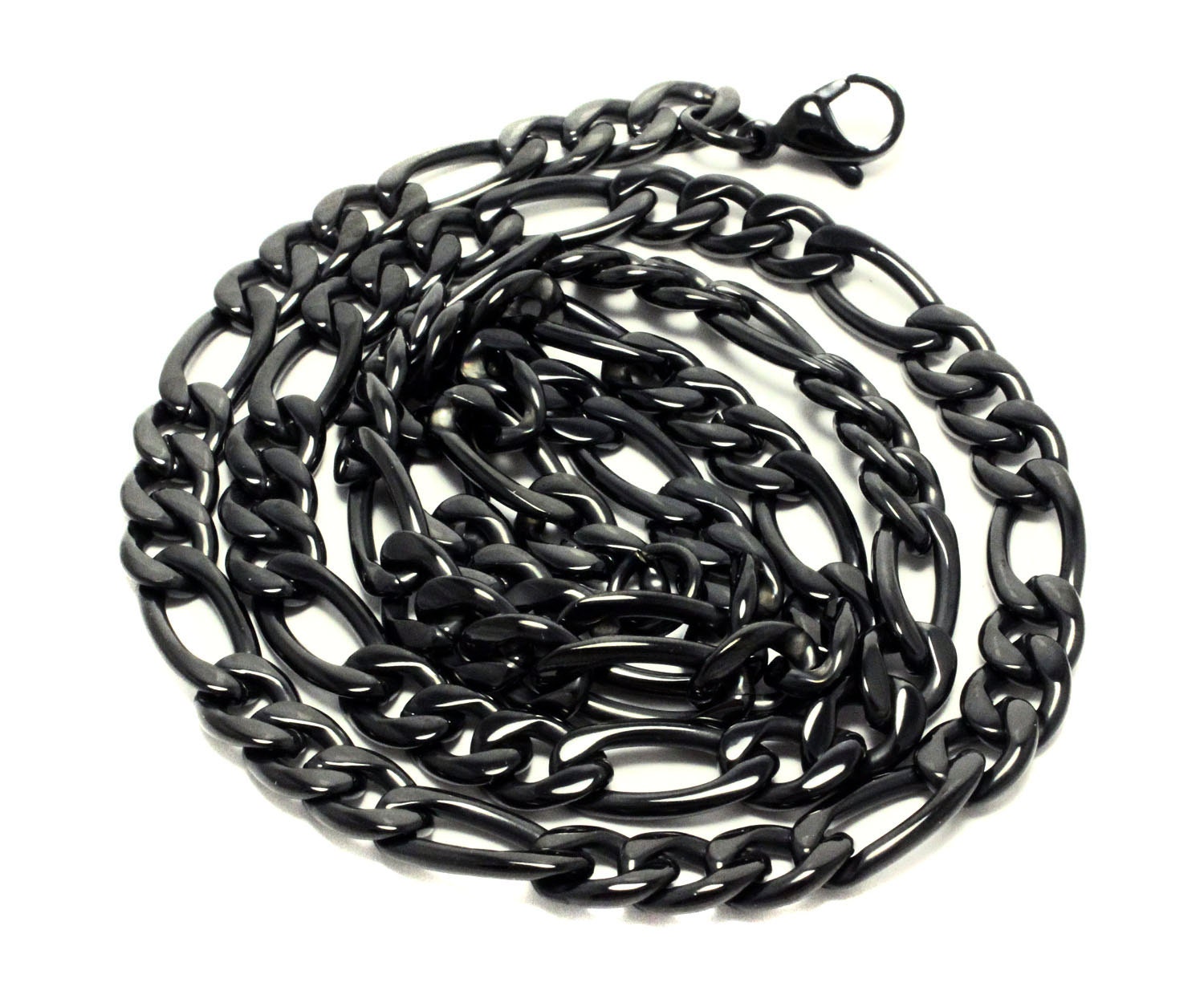 Mens Black Stainless Steel Figaro Chain Necklace Link 7mm