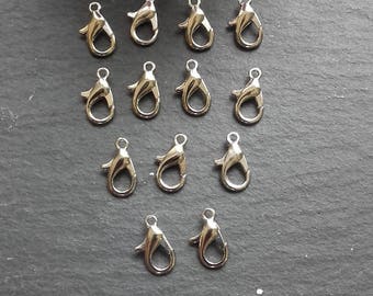 Silver METAL lobster CLASPS 10 - 12 mm