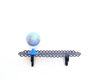 Vintage Black Metal Perforated Shelf, Punched Metal