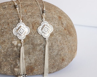 CAMI Necklace • Tassel Necklace • Long Boho Necklace, Statement Necklace, Bohemian Necklace, Unique Long Necklace, Silver Pendant Necklace