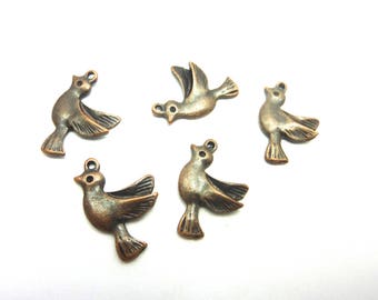 5 charms birds in flight 14 * 1 * 12 mm copper