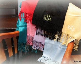 Monogrammed Pashmina Scarf - Monogrammed Shawl | Bridesmaid Gift | Monogram Scarf | Personalized | Bridal Party Gift | Personalized Scarf