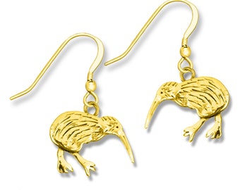 14K Solid Gold Kiwi Bird Earrings