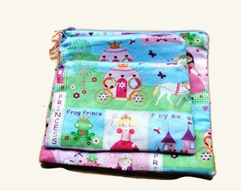 Reusable Sandwich Snack Bags set of 3 Zipper Princess Pink Lavender