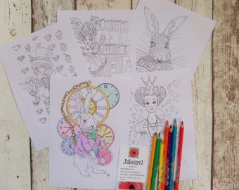 Alice in Wonderland, Colouring pages, colouring pack, gift for her, Alice colouring, fantasy colouring, creative colouring, gift idea, Alice