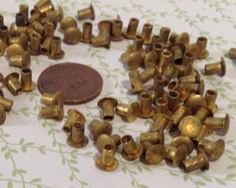 Vintage Hollow Brass Rivets, Salvaged Hardware - Lot of Over 100 Rivets