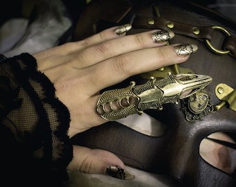 Steampunk ring, custom steampunk armor ring, armor ring, full finger knuckle ring, statement ring, gothic ring