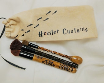 Wizard Wand Makeup Brush Set, Makeup Brush Face Set, Marauders Inspired Makeup, Handmade Makeup Brush Set, Handcarved Brushes