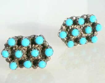 Sterling Silver and Turquoise Petit Point Post Earrings