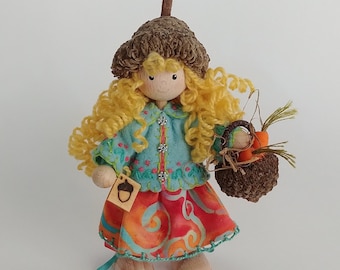Acorn-Capped Bendy Doll with Carrot filled Acorn Basket