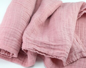Muslin Swaddle Blanket in solid blush pink - made from 100% cotton double gauze - generously sized 45" square - baby blanket, baby gift