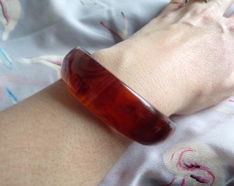 Bakelite Bangle Bracelet Rootbeer Swirl Cola Marbled Wide Stacking Mid Century Bangle Tested