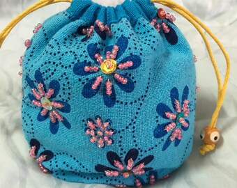 French Linen bags , small linen bags - linen gift bags - linen favor bags - wedding favor, floral linen bags