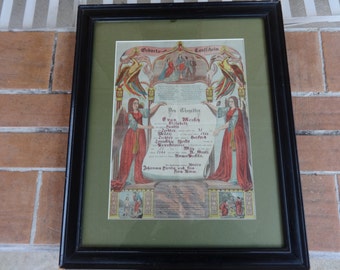 antique fraktur Hereford Berks co Pennsylvania Dutch German folk art 1866 framed Landis 1800's birth certificate baptismal