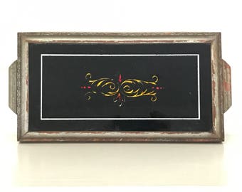 Antique Reverse Painting on Glass Tray, Vintage Glass Serving Tray, Distressed Tray, Dresser Tray, Vintage Vanity Tray, Farmhouse Cottage