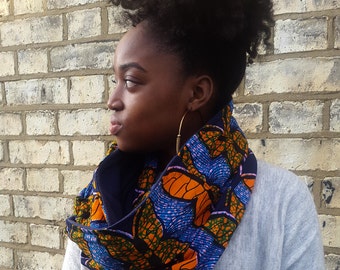 African print snood scarf, Ankara Scarf, Infinity scarf, Circle scarf, Cowl scarf, Afrocentric scarf, Fleece Scarf, Ethnic print scarf