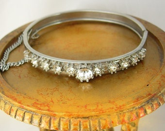 Rhinestone Hinged Cuff Bracelet Safety Chain Holidays Birthday Anniversary
