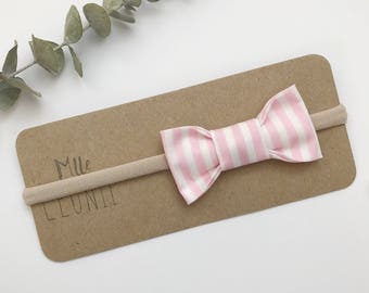 Loop on headband - baby girl and boy fabric - striped pink and white