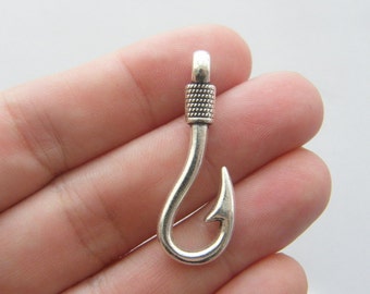 4 Fishing hook pendants antique silver tone SC98