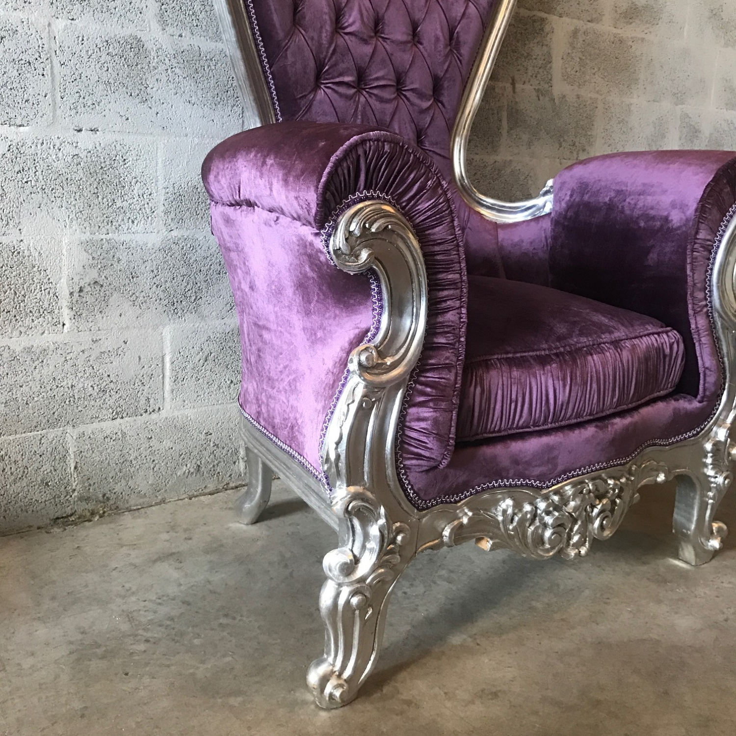 Italian Baroque Throne Chair High Back Reproduction Silver Chair