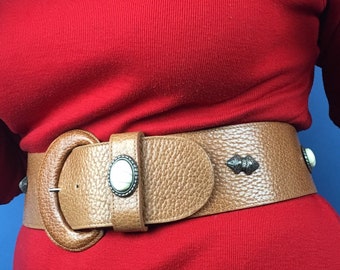 Tan leather belt with western embellishments