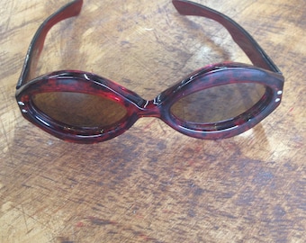 Vintage 1960's French Red Tortoise Shell Sunglasses Riesco France