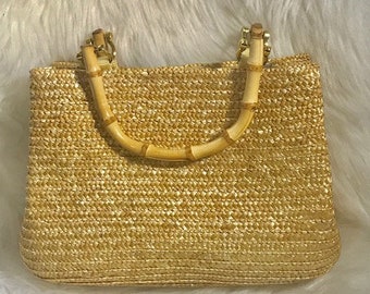 Straw Purse with Bamboo Handle, Woven Straw Hand Bag, Straw Purse, Women's Hand Bags, Vintage Purse, Gift for Her,