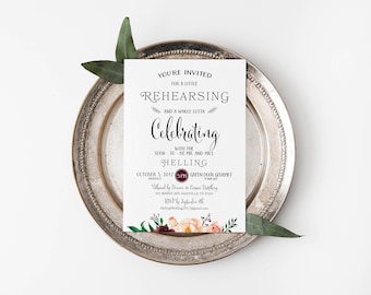 Rehearsal Dinner Wedding Invitation Template, Wedding Rehearsal, Dinner Invitation, Printable, Rehearsal Invite, Floral Watercolor #MF001