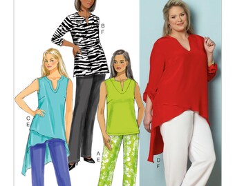 OOP Women's Asymmetrical-Hem Tunics and Pants, Butterrick B6069 Sewing Pattern, Full Figure UNCUT Sizes: 18W-20W-22W-24W or 26W-28W-30W-32W
