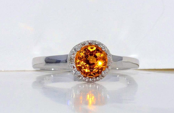 1 Ct Citrine & Diamond Round Ring .925 Sterling Silver Rhodium