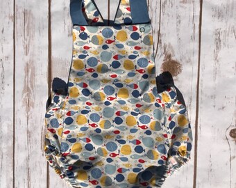 Romper removable small fish, summer romper, shorts, overalls, straps