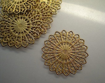 6 round brass filigrees, 1-3/8"