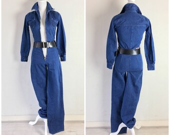 1970s Scippio denim jumpsuit | 70s jeans jumpsuit | Bell bottom jumpsuit