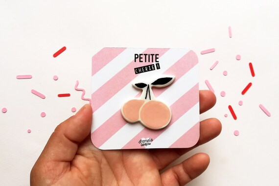 Small cherry pin's miniature Pastel in Clay