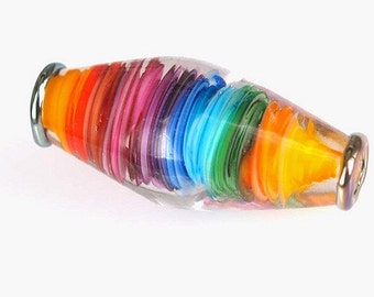 RainBow bicone lampwork bead, glass beads, lampwork glass beads , MTO, artisan glass beads, jewelry supplies, handmade lampwork, beads