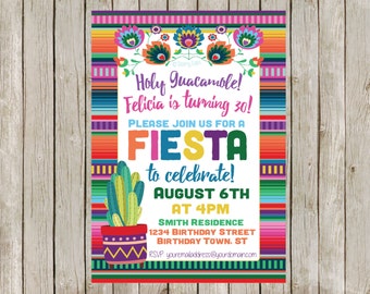 Fiesta Birthday Invitation Printable Fiesta Invite Mexican Fiesta Digital Invite Serape Holy Guacamole Cactus Adult 30th Birthday 1st Fiesta
