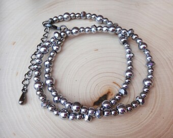 Glass Bead Necklace Gunmetal Necklace Gunmetal Beads Modern Bead Jewelry Beaded Necklace Choker Necklace Short Layering Necklace for Her