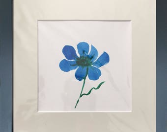 Blue Delphinium, watercolor, 6" x 6" (15.25cm x 15.25cm), watercolor painting, original art, blue flower