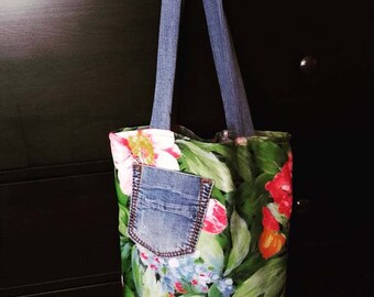 cotton bag Tote large flowers