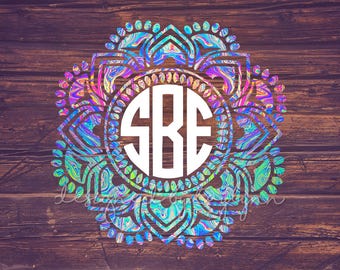 Reverse Mandala, Patterned Decal, Mandala Decal, Yeti decal, Car decal, birthday gift, Mandala Decal, Car Monogram Decal, Mandala Monogram