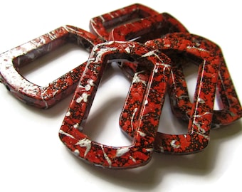6 41mm Red Splatter Paint Rectangle Bead Frames Acrylic Plastic Beads