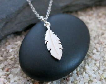 Silver Feather Necklace, Sterling Silver Feather Charm, Feather Jewelry