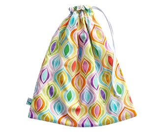 Watercolours Swim Bag. Perfect for the Beach or Pool. Waterproof Drawstring Bag. Wet Bag. Beach Bag. Ogee Rainbow Pattern. Wet Dry Bag.