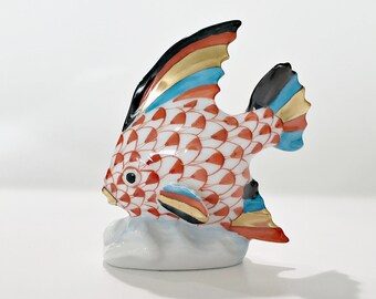 Herend Porcelain Fish Miniature Figurine Aquatic Collection Rust Fishnet